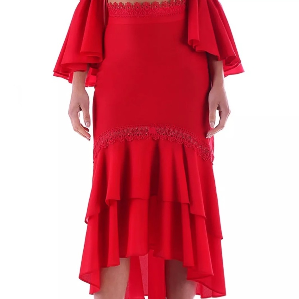 ZOE Red High-Lo Tiered Skirt Valentines Sz L NWT